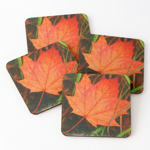 Item preview, Orange Autumn Maple Leaf on Green Grass – Fine Art Nature Photography designed and sold by M.ALK.Watercolor.