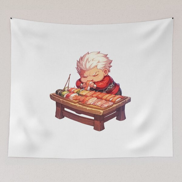 Item preview, Archer Fate Stay Night Chibi Sushi White Hair Feast designed and sold by Spraykart.