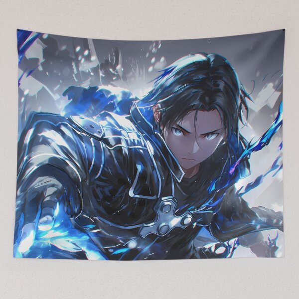 Item preview, Kirito Sword Art Online Blue Glow Sci Fi Heroic Portrait designed and sold by Spraykart.