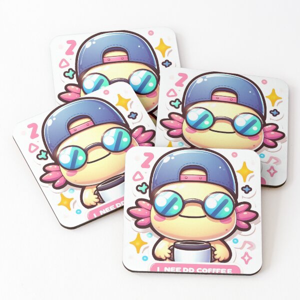 Item preview, Cute Kawaii Axolotl Robot “I Need Coffee” Sleepy Morning Design designed and sold by Mitaudesign.