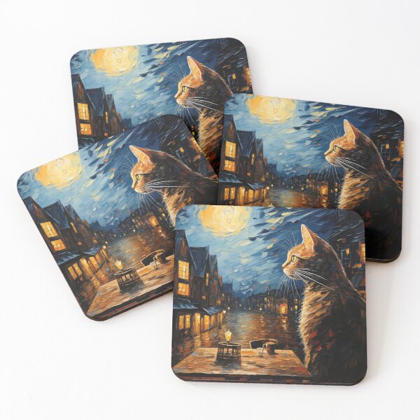 Item preview, Moonlit Cat at Night Café designed and sold by Erika Kaisersot.