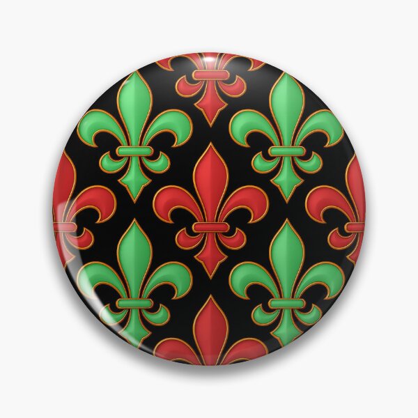 Item preview, Red Green Fleur-de-lis Design On Black Background  designed and sold by PatternTitan.