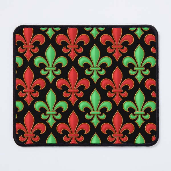 Item preview, Red Green Fleur-de-lis Design On Black Background designed and sold by PatternTitan.