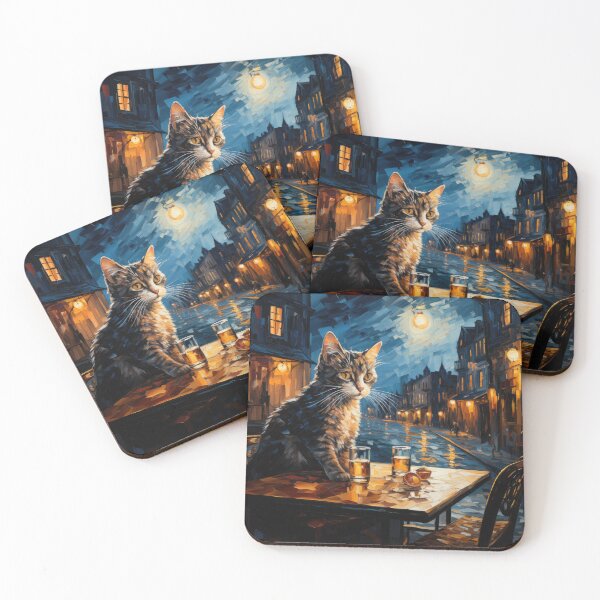 Item preview, Moonlit Cat at Café Terrace designed and sold by Erika Kaisersot.