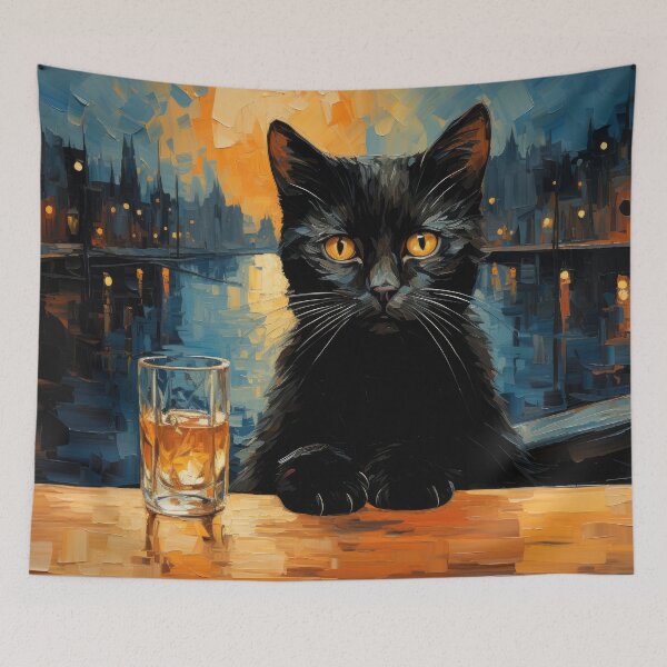 Item preview, Black Cat at Riverside Night Café designed and sold by Erika Kaisersot.