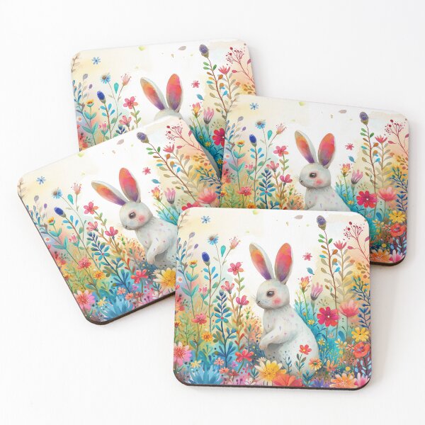 Item preview, White Bunny Among Wildflowers – Soft Aquarelle Illustration designed and sold by EmeraldeaArt.