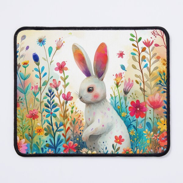 Item preview, White Bunny Among Wildflowers – Soft Aquarelle Illustration designed and sold by EmeraldeaArt.