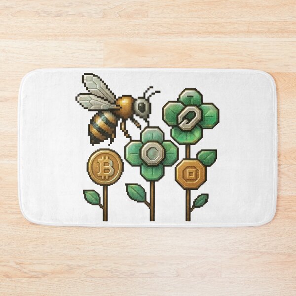 Item preview, A pixelated bee flying near flowers with cryptocurrency symbols on transparent background designed and sold by Creative88Art.