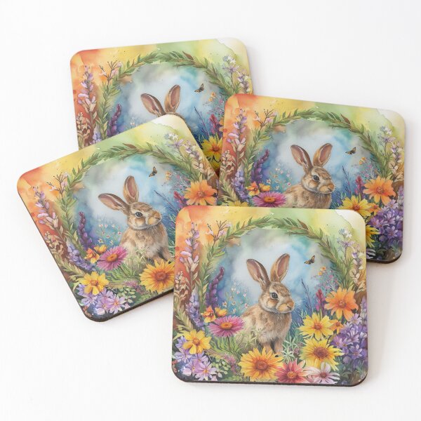Item preview, Under Arch Brown Bunny Among Flowers Watercolor designed and sold by EmeraldeaArt.