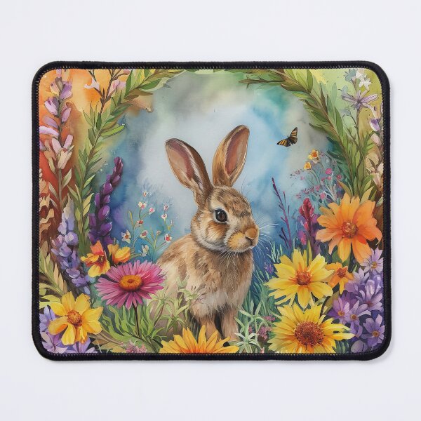 Item preview, Under Arch Brown Bunny Among Flowers Watercolor designed and sold by EmeraldeaArt.