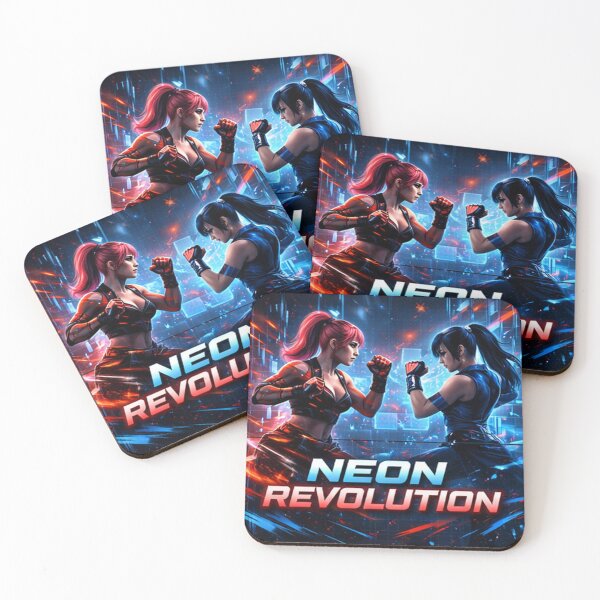 Item preview, Neon Revolution Cyberpunk Fighters Artwork Futuristic Female Combat Illustration Red vs Blue Battle Art Gaming Style Poster designed and sold by maddy9512.