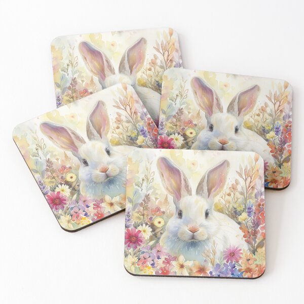 Item preview, White Rabbit Among Pastel Florals – Loose Watercolor Dream designed and sold by EmeraldeaArt.