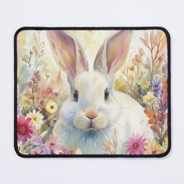 Item preview, White Rabbit Among Pastel Florals – Loose Watercolor Dream designed and sold by EmeraldeaArt.