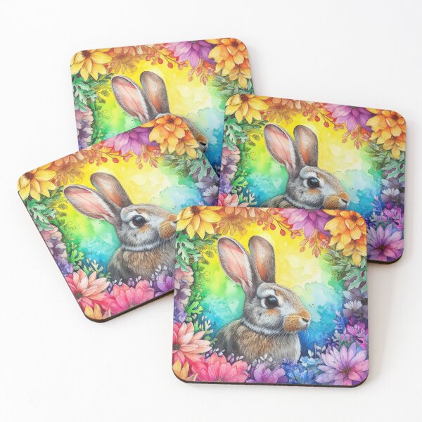 Item preview, Rainbow Bloom Circle – Brown Bunny in Bold Floral Frame designed and sold by EmeraldeaArt.