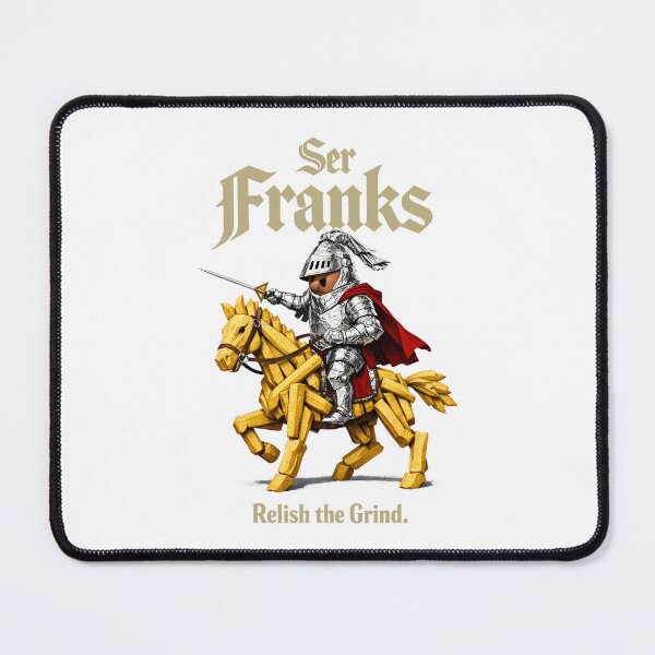 Item preview, Ser Franks Knight Relish the Grind Funny Food Pun Medieval Hotdog French Fries Knight Sword Fantasy Art designed and sold by Vivaan Studio.