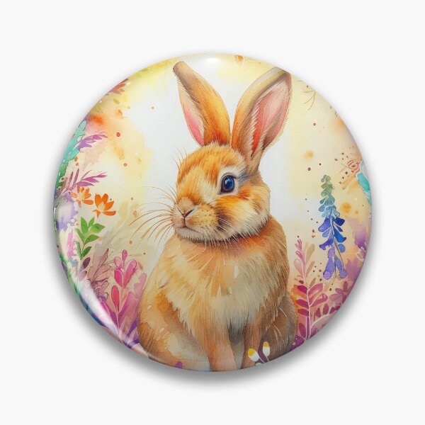 Item preview, Sunset Bloom Circle – Orangish Bunny in Loose Floral Watercolor designed and sold by EmeraldeaArt.