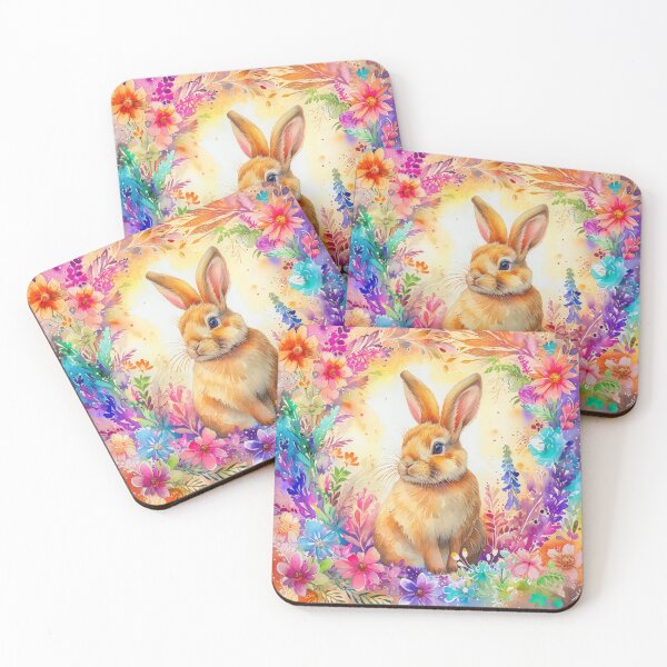 Item preview, Sunset Bloom Circle – Orangish Bunny in Loose Floral Watercolor designed and sold by EmeraldeaArt.