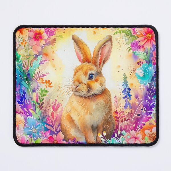 Item preview, Sunset Bloom Circle – Orangish Bunny in Loose Floral Watercolor designed and sold by EmeraldeaArt.
