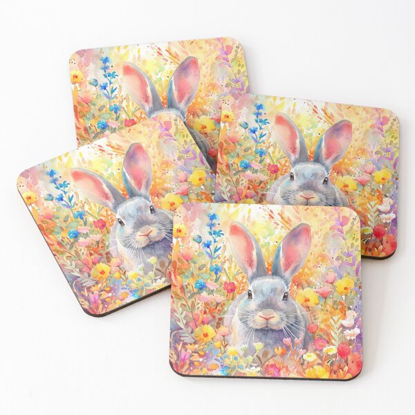 Item preview, Hidden in Bloom – Grey Rabbit in Wildflower Meadow Watercolor designed and sold by EmeraldeaArt.