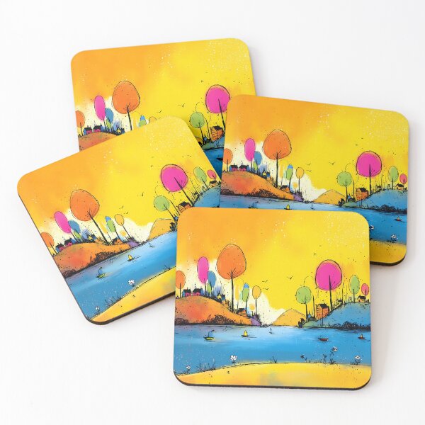 Item preview, Colorful fantasy lake landscape in pop art cartoon style designed and sold by WhimsyArt ○ Studio.