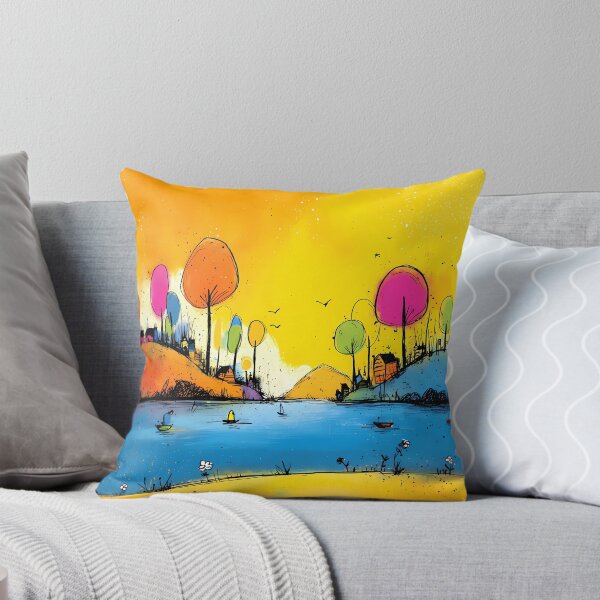 Item preview, Colorful fantasy lake landscape in pop art cartoon style designed and sold by WhimsyArt ○ byGTL.
