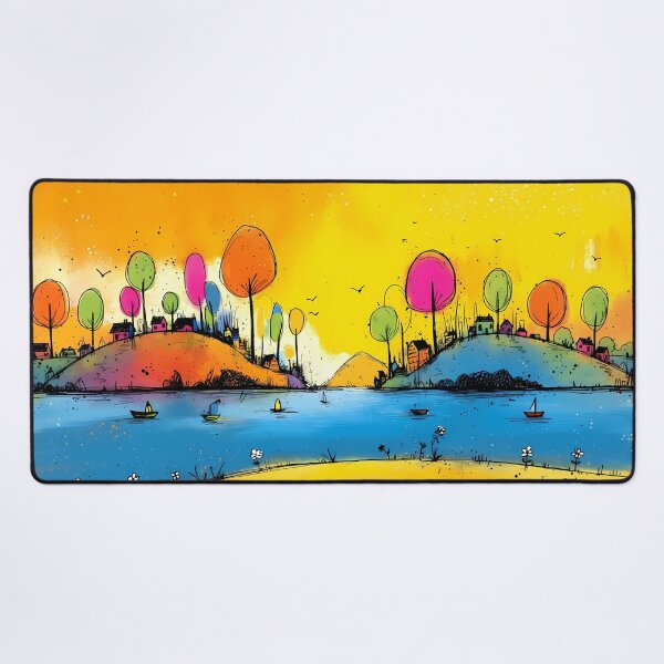 Item preview, Colorful fantasy lake landscape in pop art cartoon style designed and sold by WhimsyArt ○ byGTL.