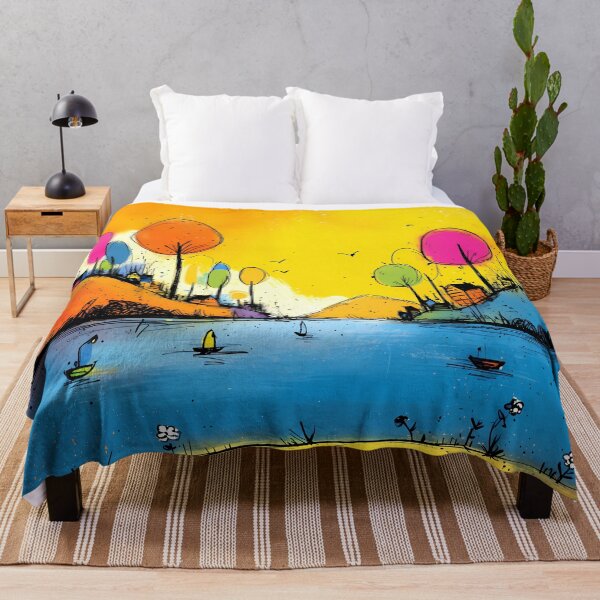 Item preview, Colorful fantasy lake landscape in pop art cartoon style designed and sold by WhimsyArt ○ byGTL.