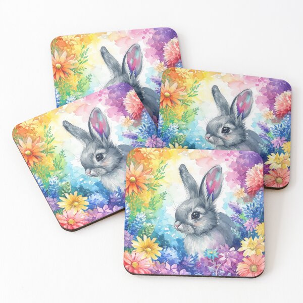 Item preview, Little Bloom – Grey Baby Bunny Among Bold Wildflowers designed and sold by EmeraldeaArt.