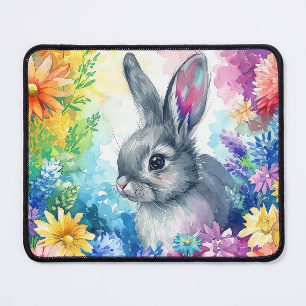 Item preview, Little Bloom – Grey Baby Bunny Among Bold Wildflowers designed and sold by EmeraldeaArt.