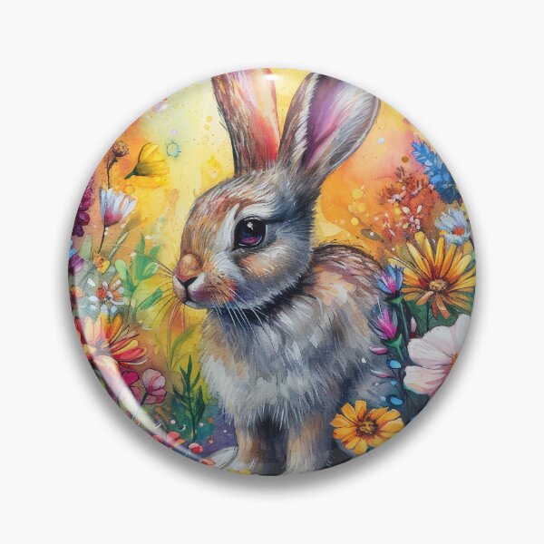 Item preview, Easter Meadow – Rabbit Among Colorful Floral Aquarelle designed and sold by EmeraldeaArt.