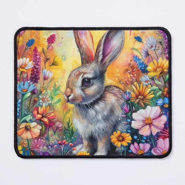 Item preview, Easter Meadow – Rabbit Among Colorful Floral Aquarelle designed and sold by EmeraldeaArt.