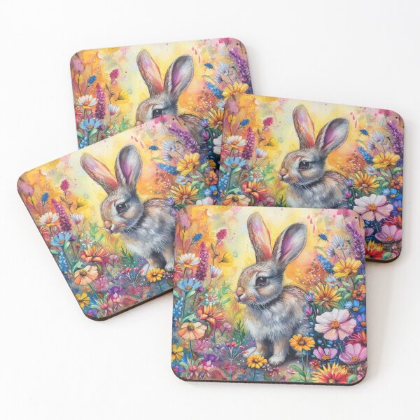 Item preview, Easter Meadow – Rabbit Among Colorful Floral Aquarelle designed and sold by EmeraldeaArt.
