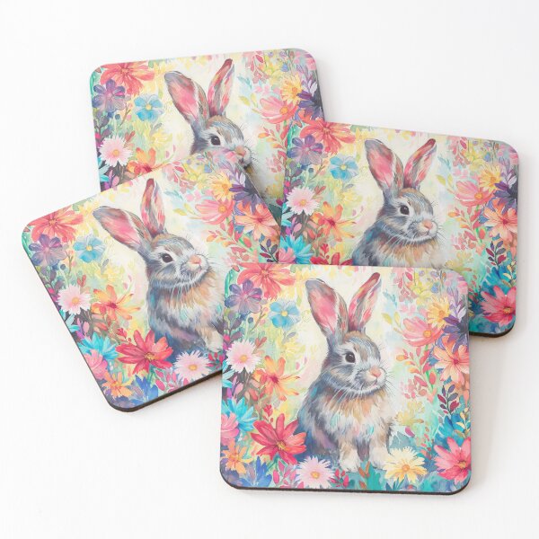 Item preview, Hello Easter – Grey Bunny Hopping Through Floral Aquarelle designed and sold by EmeraldeaArt.