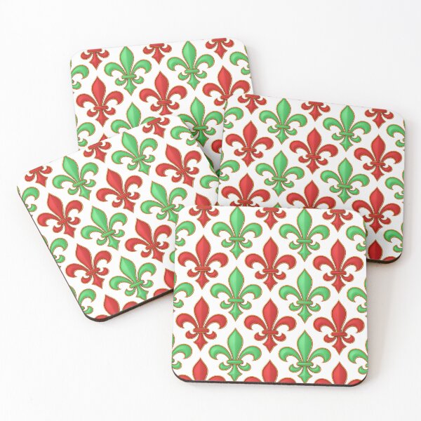 Item preview, Red Green Fleur-de-lis Design On White Background  designed and sold by PatternTitan.