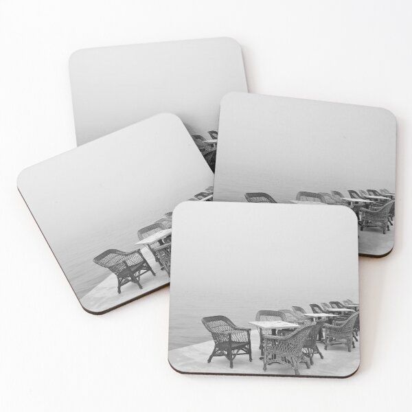 Item preview, Foggy Seaside Café - Minimalist Black and White Ocean View designed and sold by CarolinaReina.