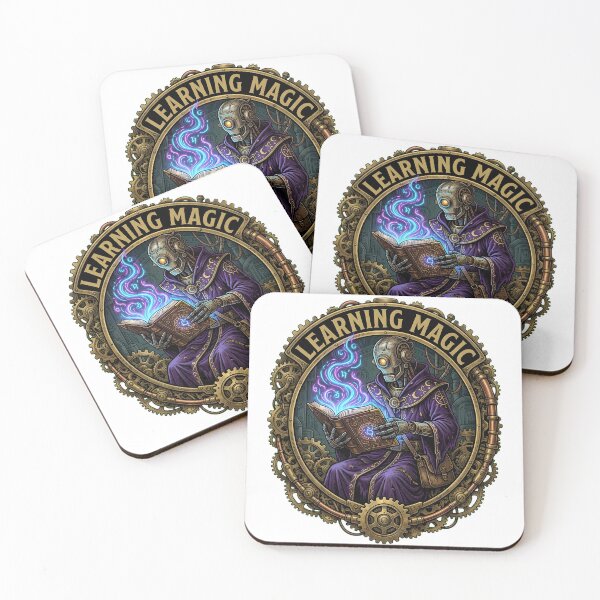 Item preview, Robot Learning Magic - Steampunk Wizard Coder Humor Grimoire designed and sold by Mythic Ink Studio.