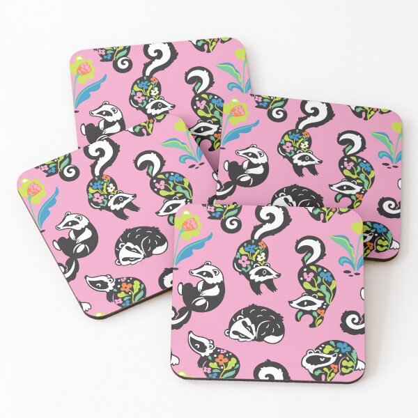 Item preview, Playful floral badgers in a folk style on pink designed and sold by PenguinHouse.