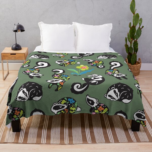 Item preview, Playful floral badgers in a folk style on dark green designed and sold by PenguinHouse.