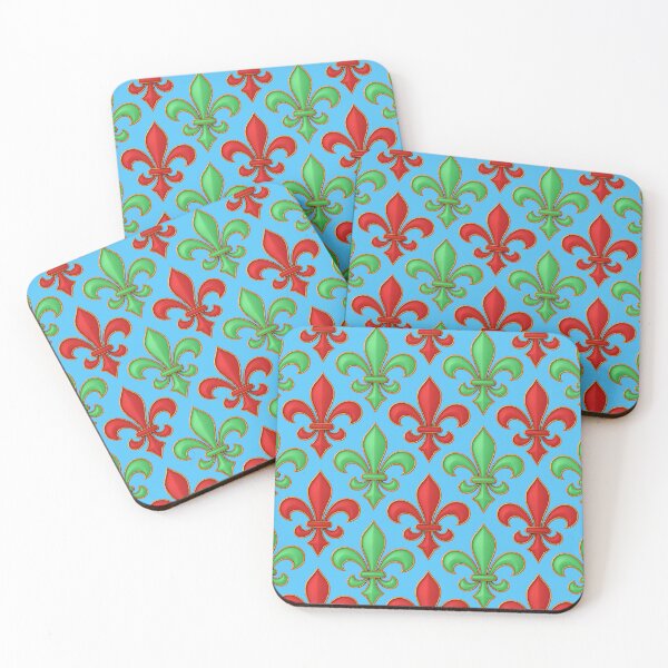 Item preview,  Red Green Fleur-de-lis Design On Blue Background  designed and sold by PatternTitan.