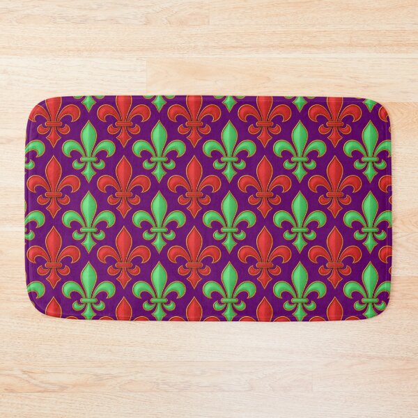 Item preview,  Red Green Fleur-de-lis Design On Purple Background  designed and sold by PatternTitan.