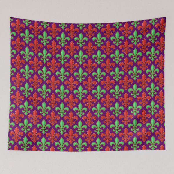 Item preview,  Red Green Fleur-de-lis Design On Purple Background  designed and sold by PatternTitan.