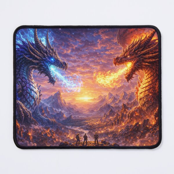 Item preview, Fire vs. Ice Dragons – Epic Fantasy Battle Scene designed and sold by Chilixi-Shop.