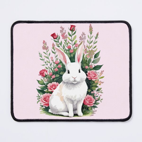 Item preview, White Bunny Among Pink Roses – Watercolor Cutout designed and sold by EmeraldeaArt.