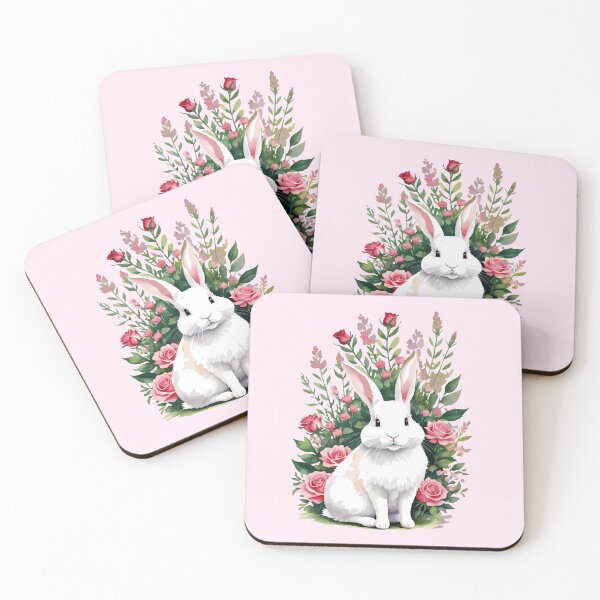 Item preview, White Bunny Among Pink Roses – Watercolor Cutout designed and sold by EmeraldeaArt.
