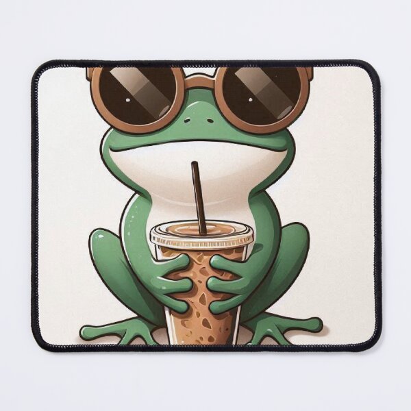 Item preview, Cool Frog Drinking Iced Coffee – No Talk Before Coffee Illustration designed and sold by Mitaudesign.