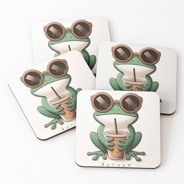 Item preview, Cool Frog Drinking Iced Coffee – No Talk Before Coffee Illustration designed and sold by Mitaudesign.