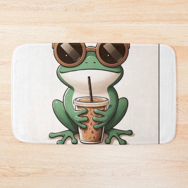 Item preview, Cool Frog Drinking Iced Coffee – No Talk Before Coffee Illustration designed and sold by Mitaudesign.