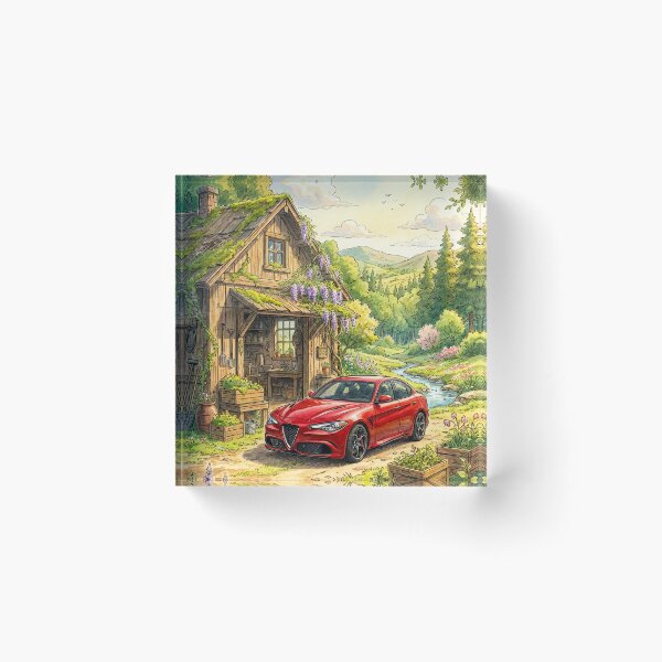 Item preview, Artistic Watercolor Painting Of A Fast Car In Countryside Garden designed and sold by RevUpDesign.
