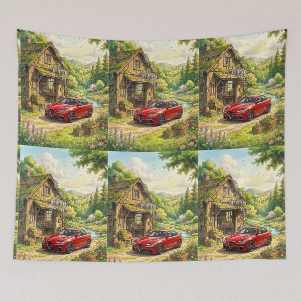Item preview, Artistic Watercolor Painting Of A Fast Car In Countryside Garden designed and sold by RevUpDesign.