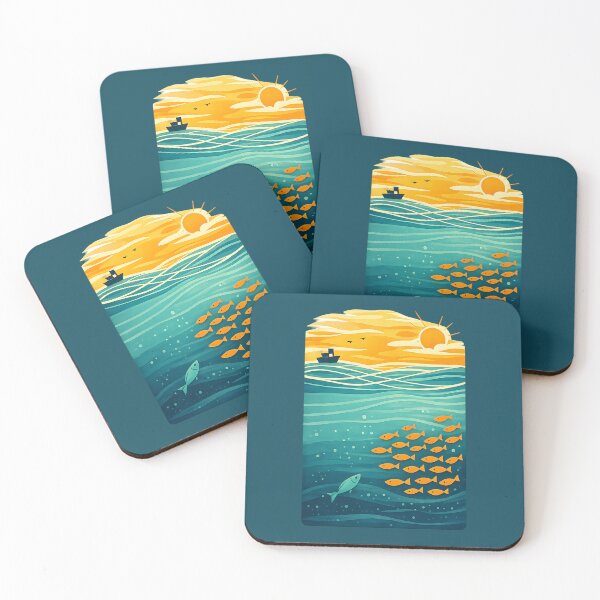Item preview, Golden Ocean Harmony – Minimalist Sunset with Fish designed and sold by blankTeeShirt.